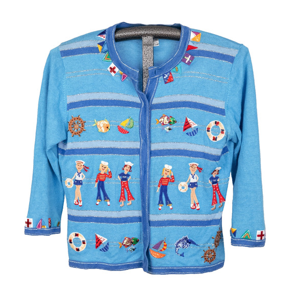 Jack B Quick Sweaters - Vintage Jack B Quick Colorful Beaded Embellished Cardigan MEDIUM Nautical Sailor